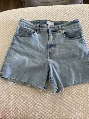 H&M High Waisted Denim Shorts with Distressed Hem